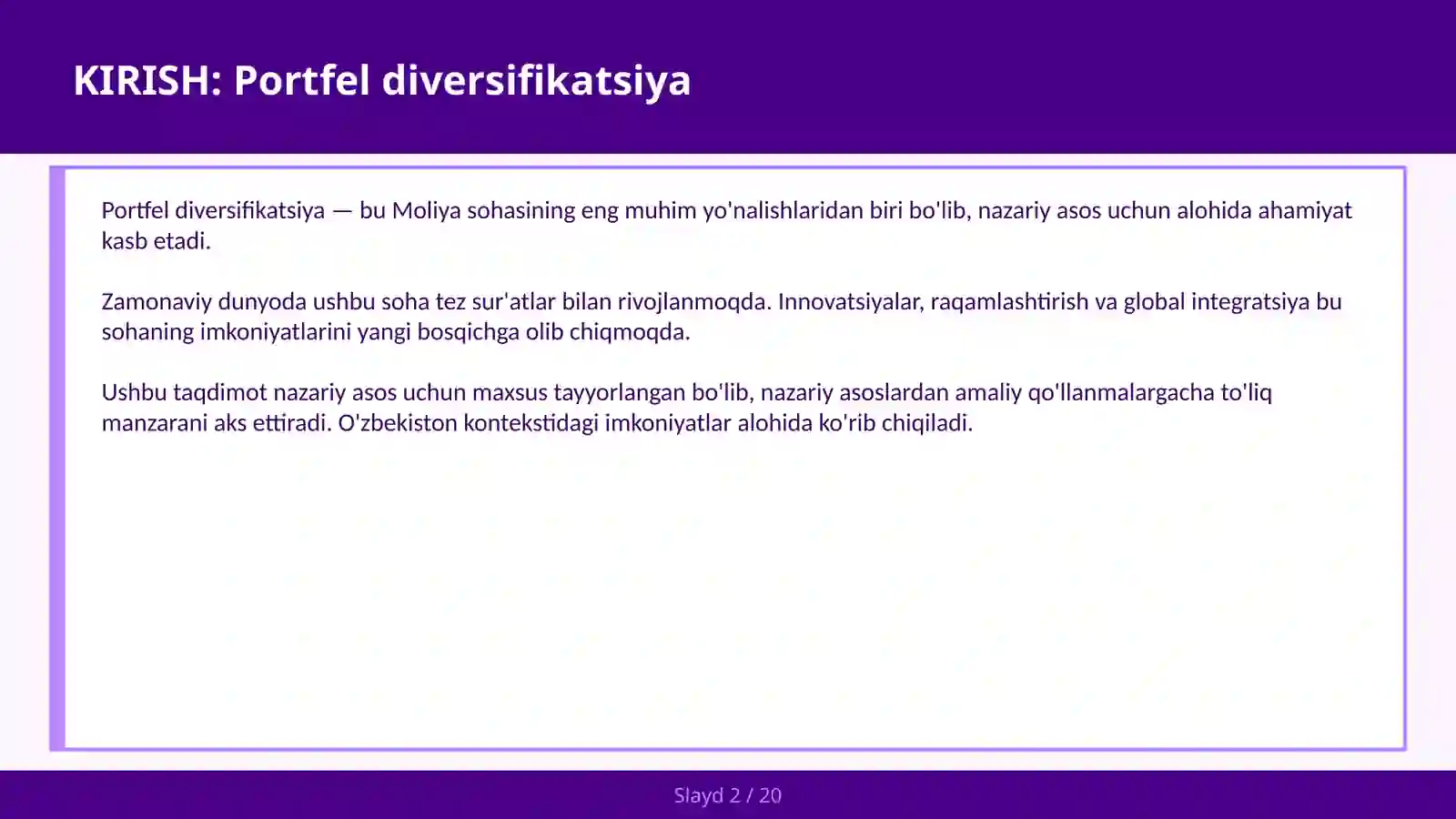 Portfel diversifikatsiya 2