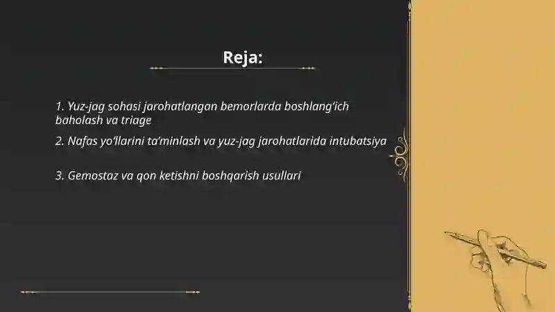 Yuz-jag jarrohligi bo‘limining yuz-jag sohasi jarohatlangan bemorlarni parvarish qilish 2