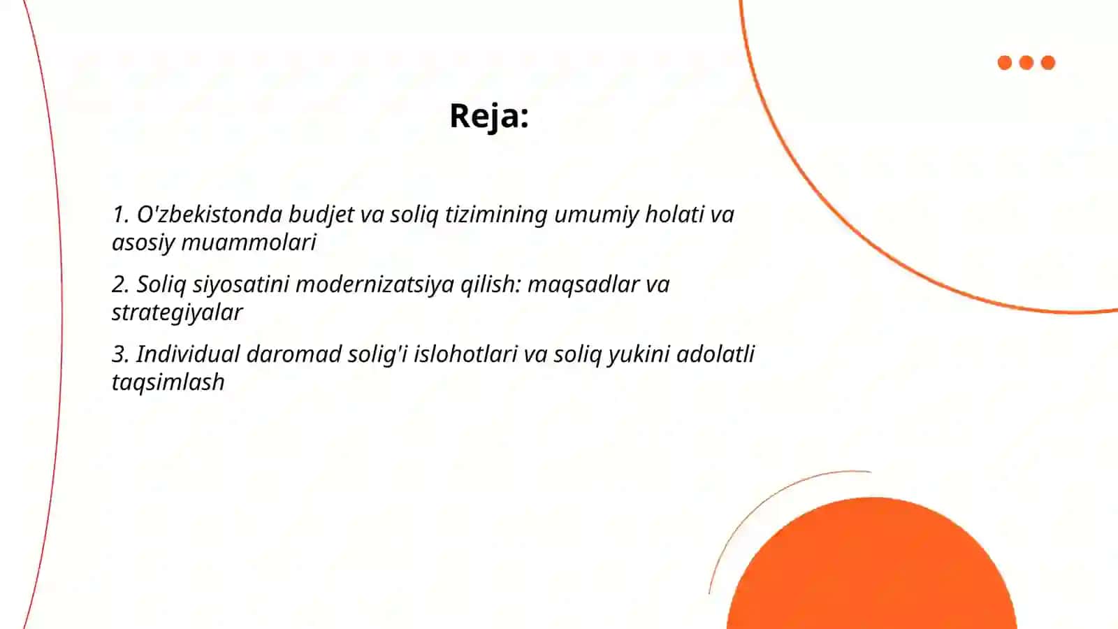 O'zbekistonda budjet va soliq tizimini takomillashtirish masalalari taqdimot 2