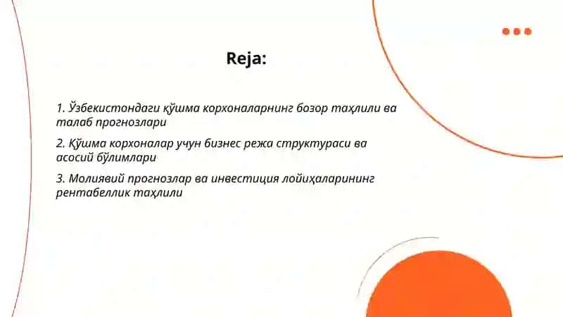 Ўзбекистондаги қўшма корхоналарнинг бизнес режалари тахлили 2