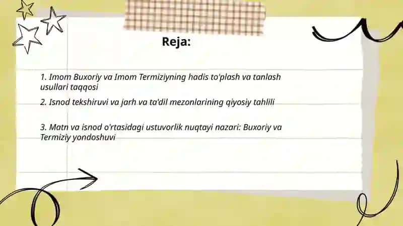 Imom Buxoriy va Imom Termiziyning hadis ilmiga qo'shgan hissalarini qiyosiy tahlili 2