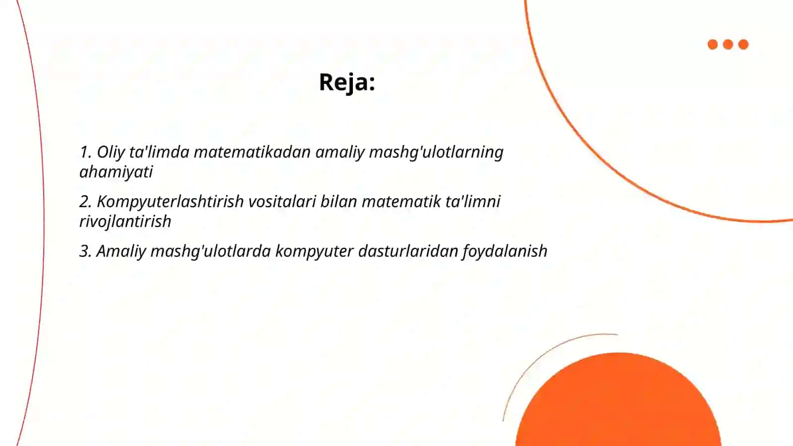 Oliy ta'limda matematikadan amaliy mashg'ulotlarni komputerlashtirish va undan ko'zlangan natijalar 2