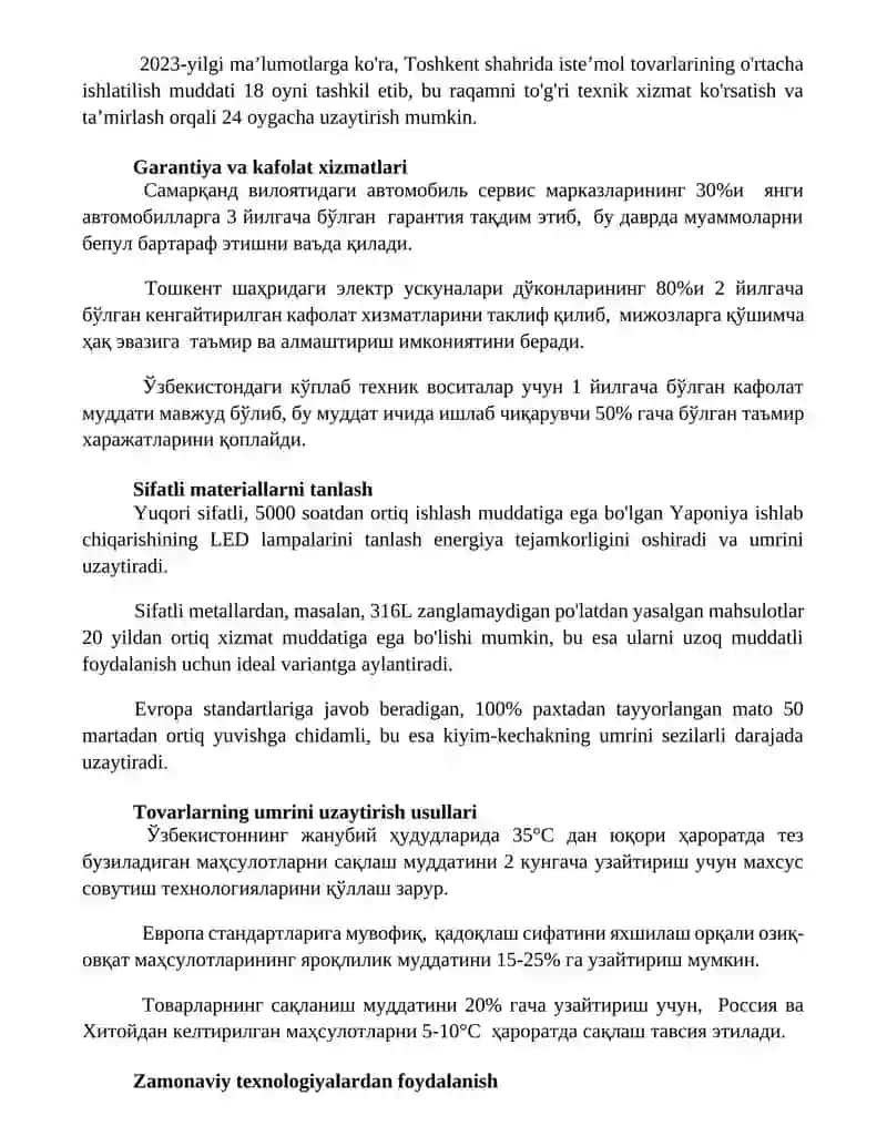 Tovarlarni xayotiy davrini uzaytirish uslublari 2