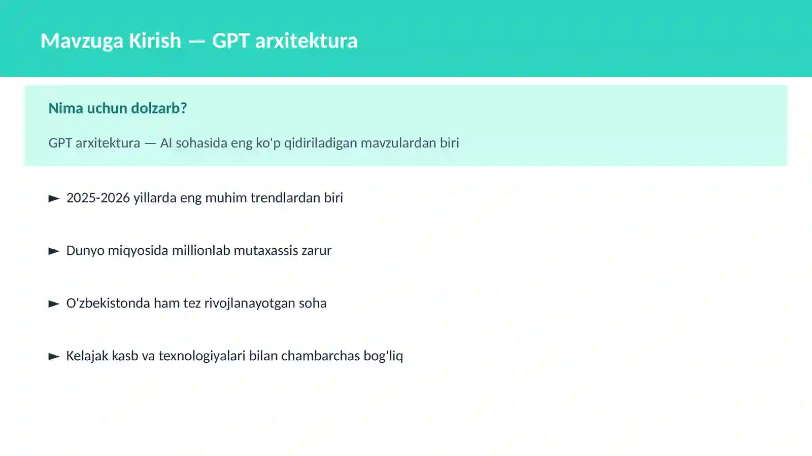 AI | DEEP LEARNING VA NEYRON TARMOQLAR 2