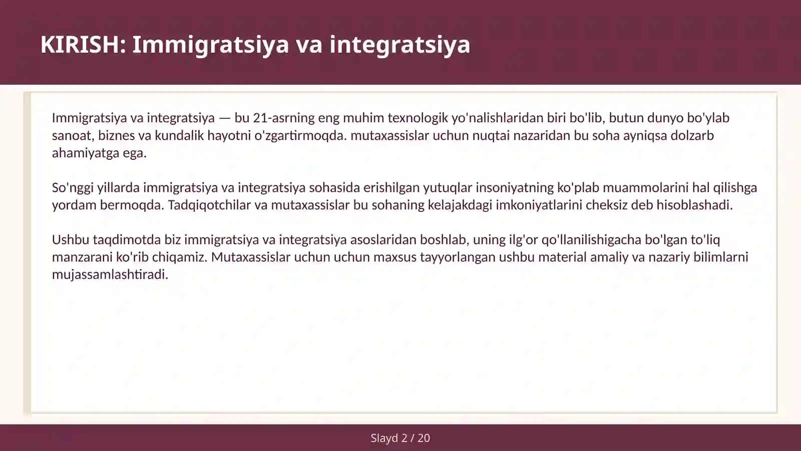 Immigratsiya va Integratsiya 2