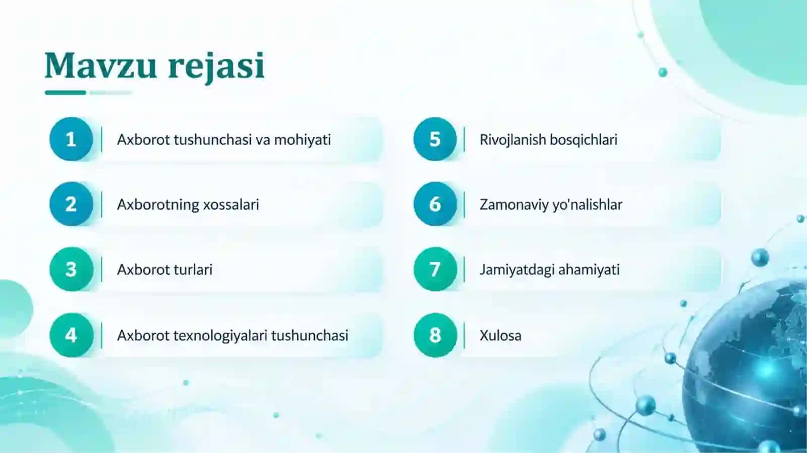 Axborot va axborot texnologiyalari tushunchasi 2
