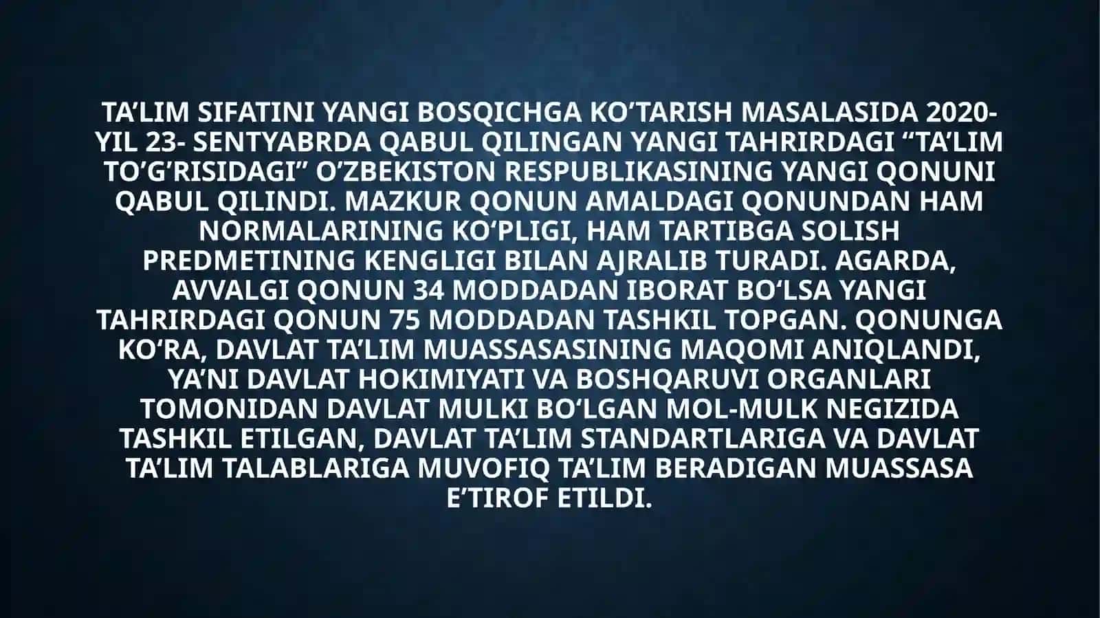 Talim to'g'risidagi qonun 2