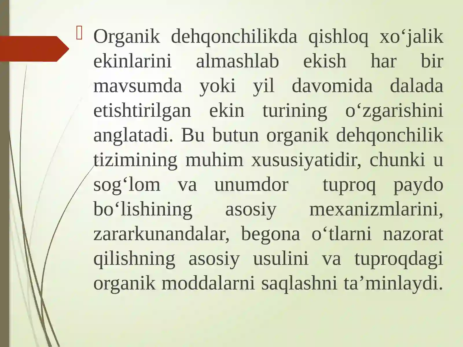 Organik dehqonchilikda rejallashtirish 2
