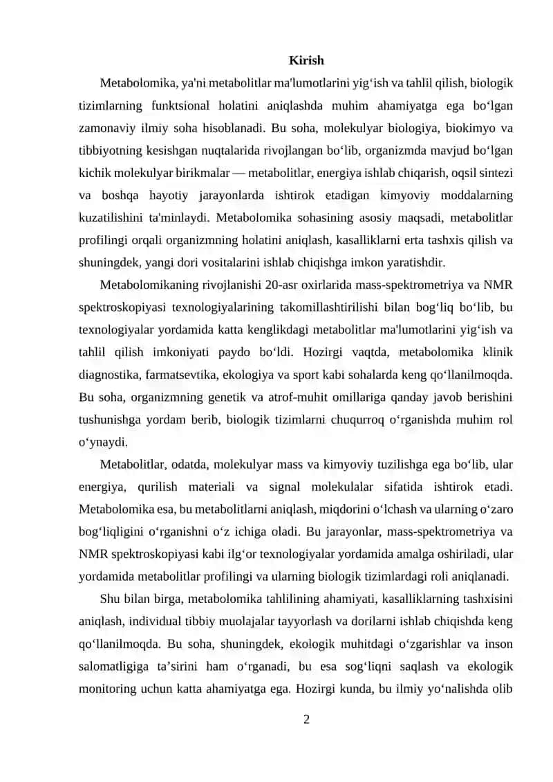 Metabolitlar va metabolomika tahlili 2
