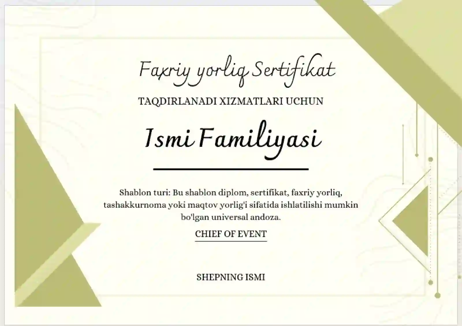 Faxriy yorliq Sertifikat 2