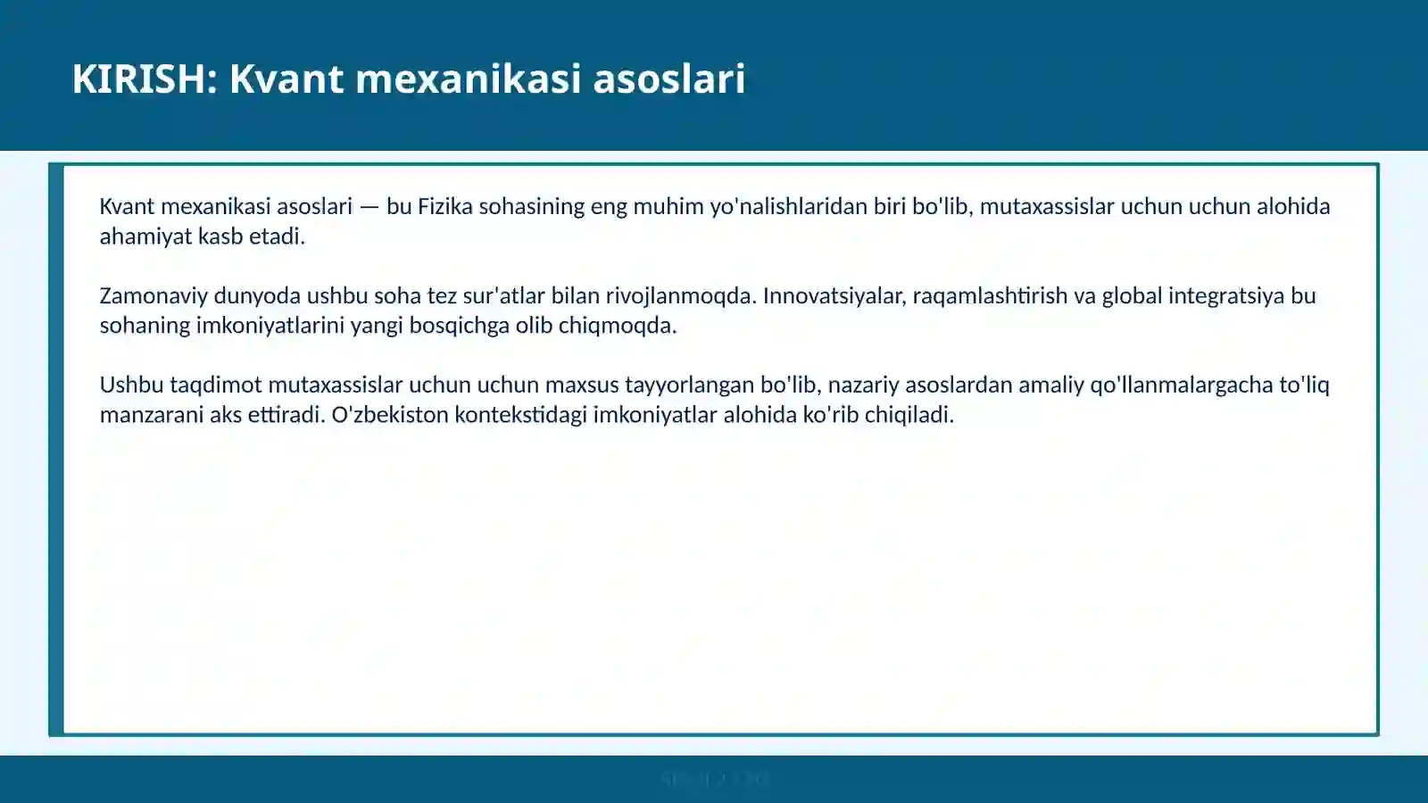 KVANT MEXANIKASI ASOSLARI 2