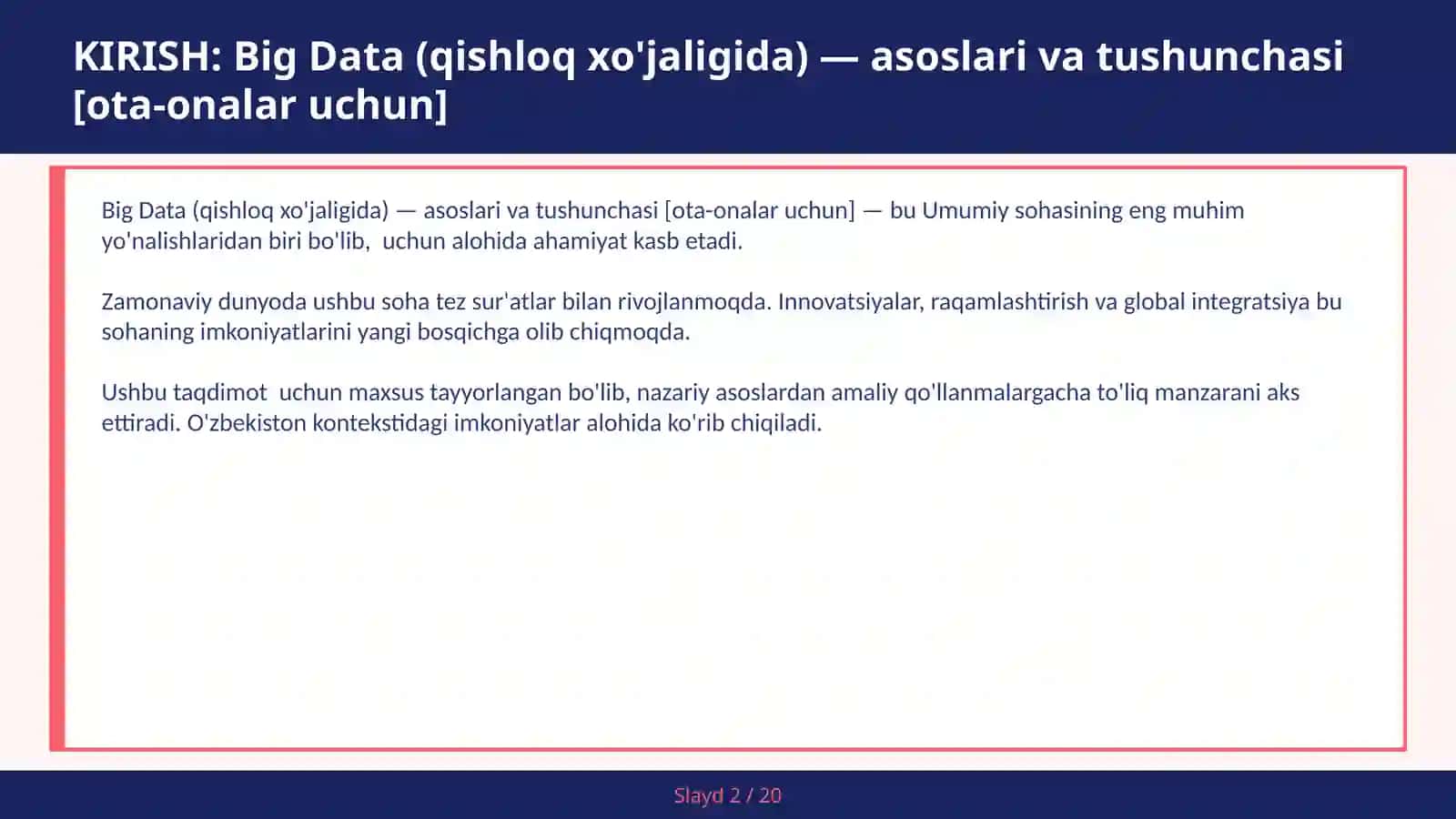 BIG DATA (QISHLOQ XO'JALIGIDA) — ASOSLARI VA TUSHUNCHASI [OTA-ONALAR UCHUN] 2