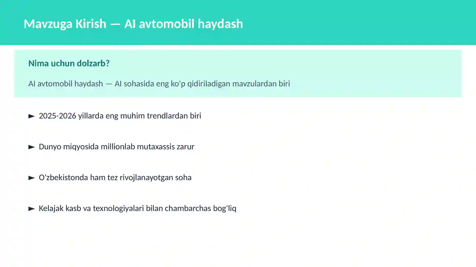 AI avtomobil haydash 2