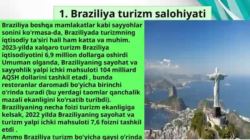 Braziliya davlatining transport salohiyati va turizmni rivojlantirish ko'rsatkichlari. 2