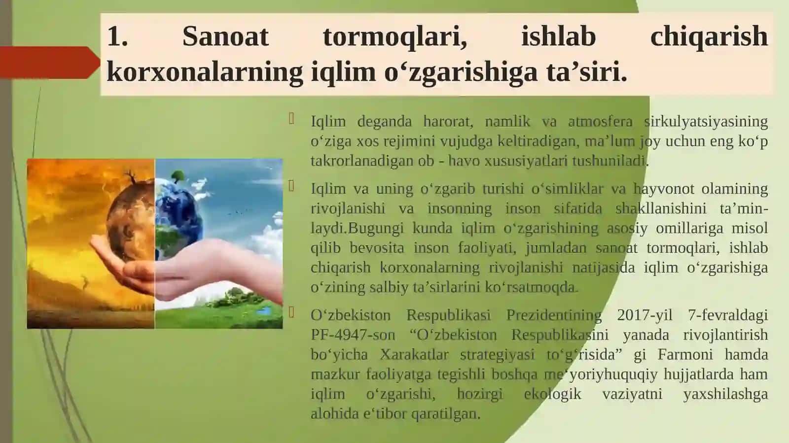 IQLIMOʻZGARISHINIKELTIRIB CHIQARUVCHI MANBALAR VA OMILLAR 2