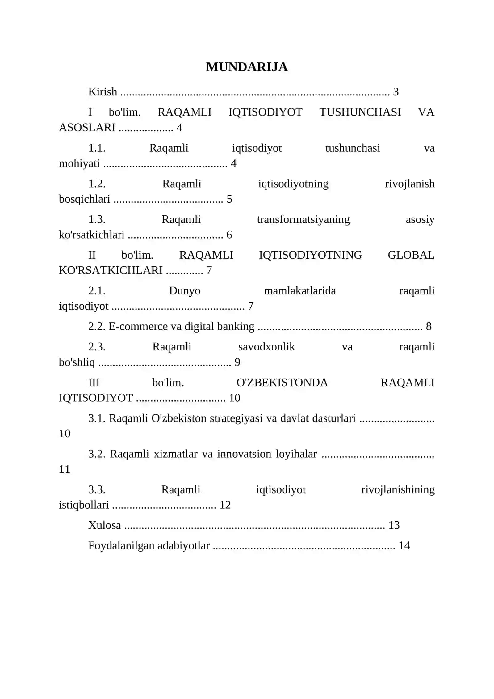 RAQAMLI IQTISODIYOT VA UNING O'ZBEKISTONDA RIVOJLANISHI REFERAT 2