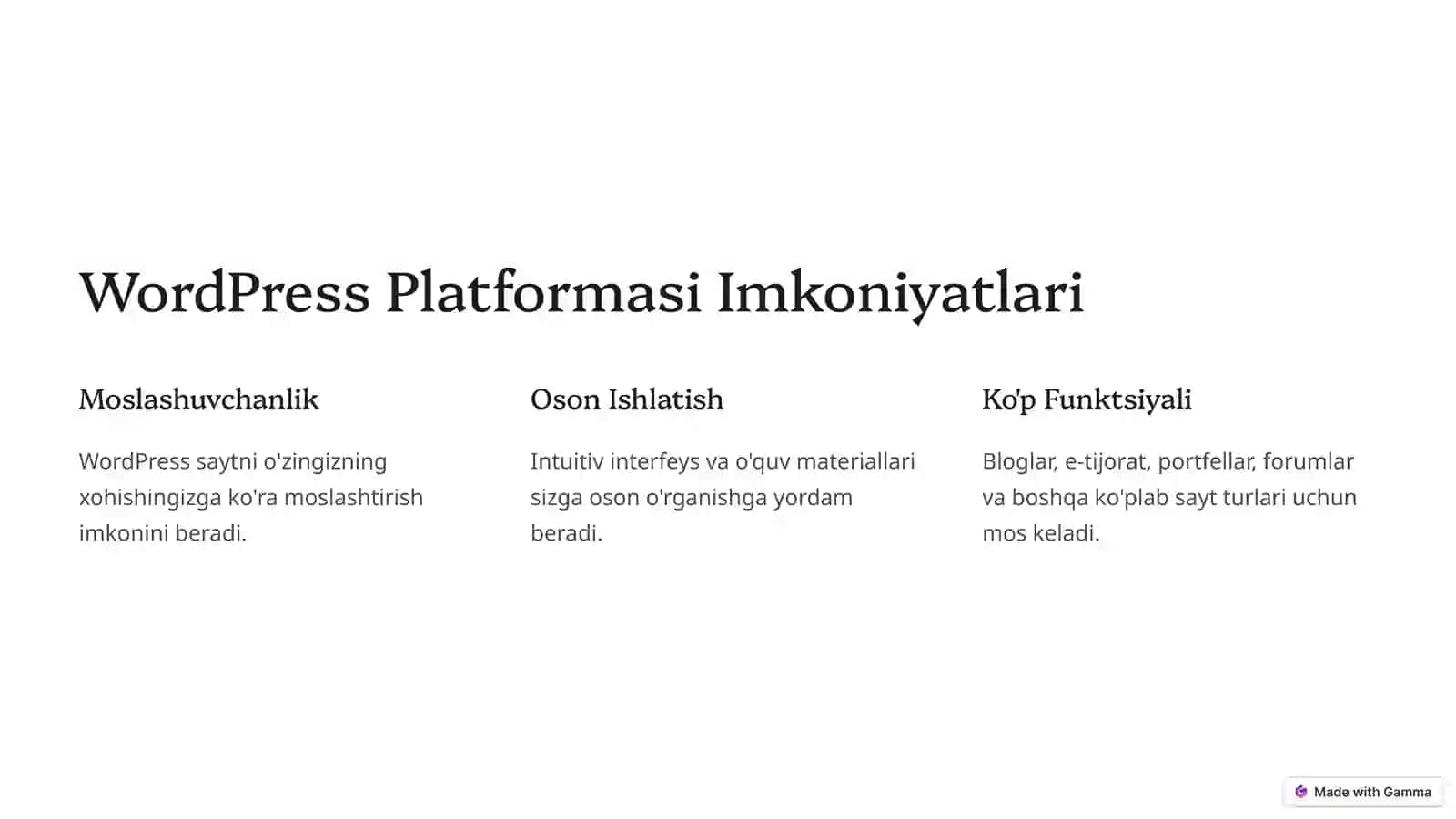 WordPress: Imkoniyatlar va Ishga Tushirish 2