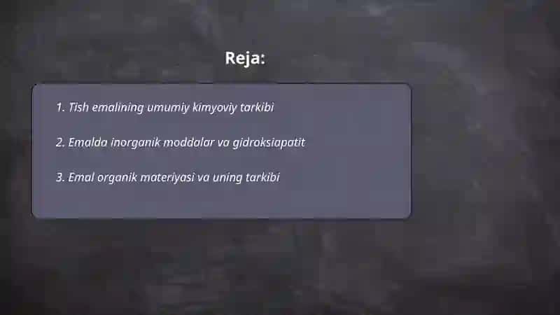 Tish qattiq to`qimasi kimyoviy tarkibi (emal, dentin, tsement) 2