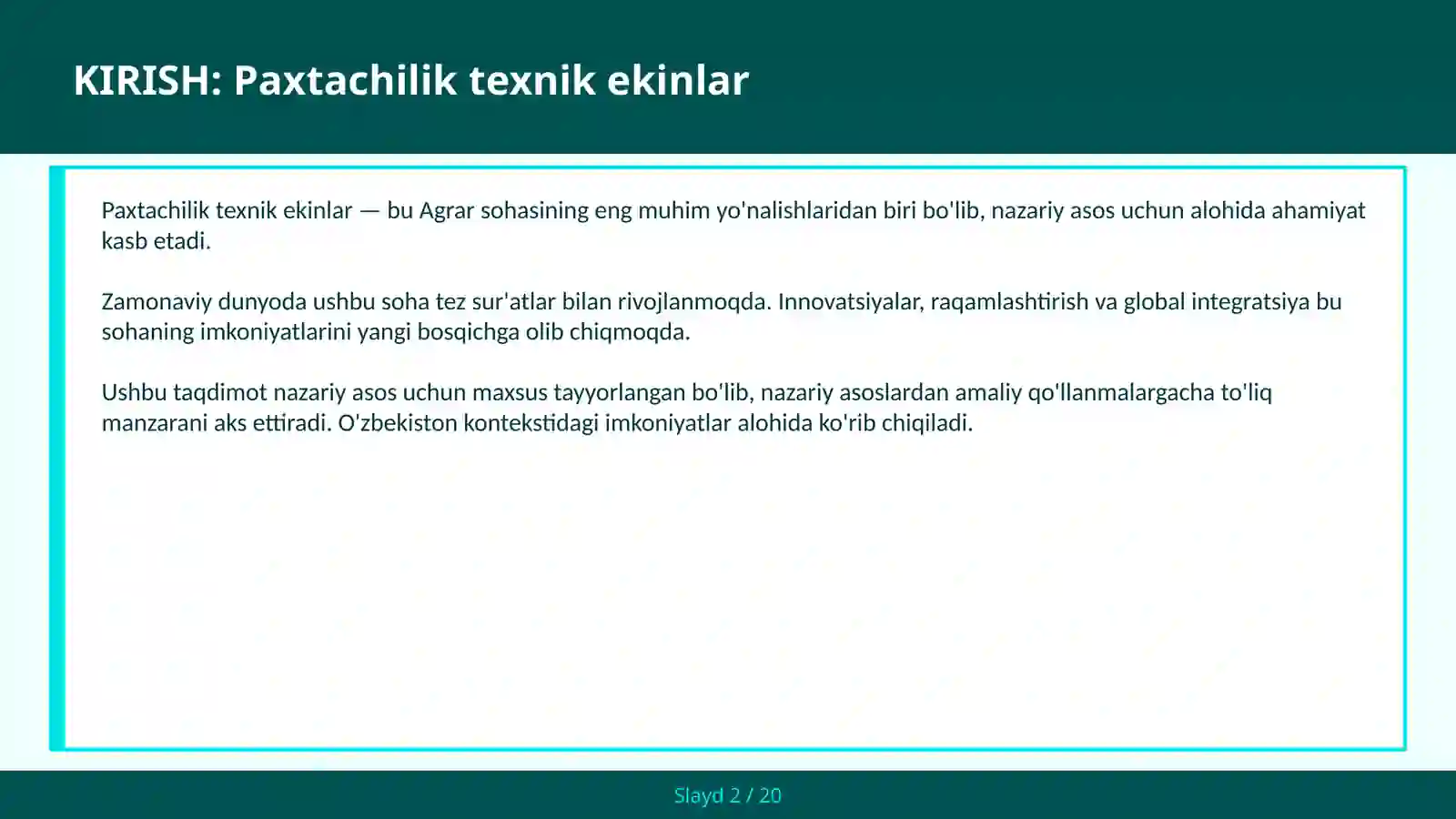 Paxtachilik texnik ekinlar 2