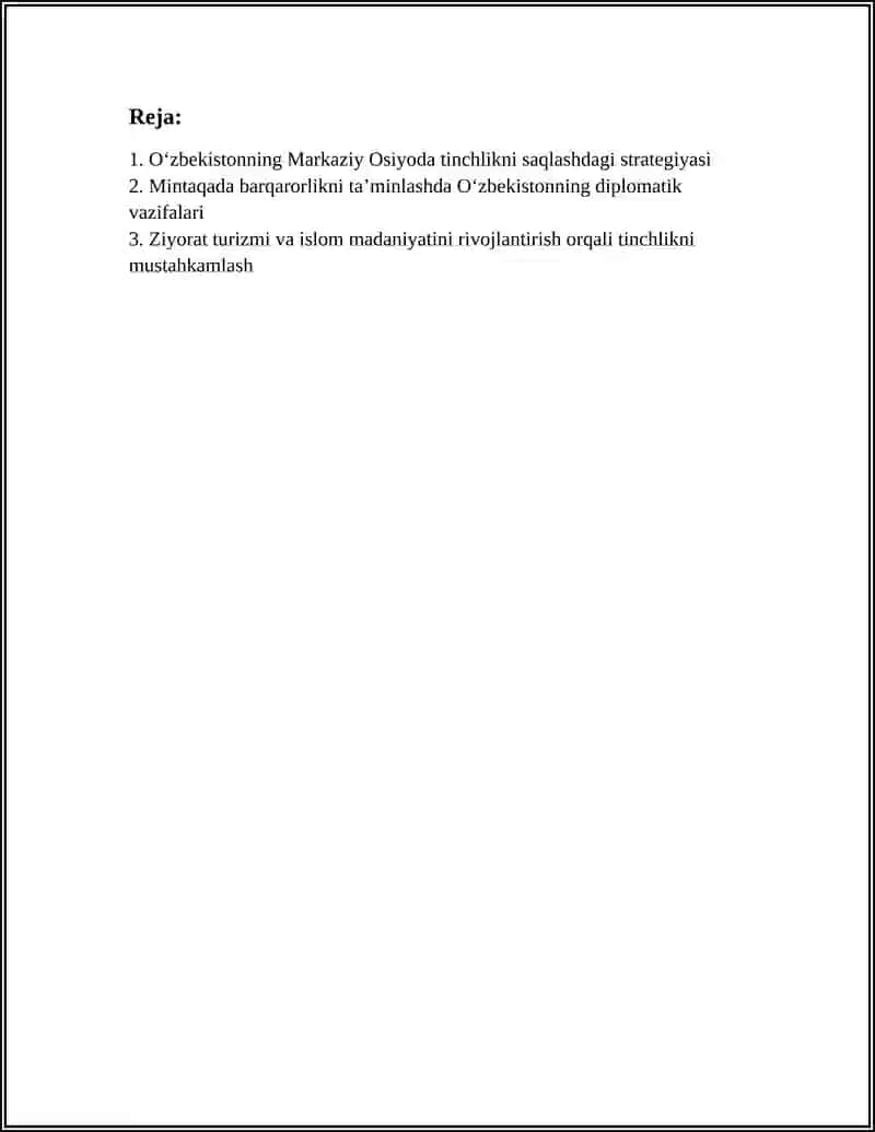 Oʻzbekistonning Markaziy Osiyoda tinchlikni saqlashdagi strategiyasi 2
