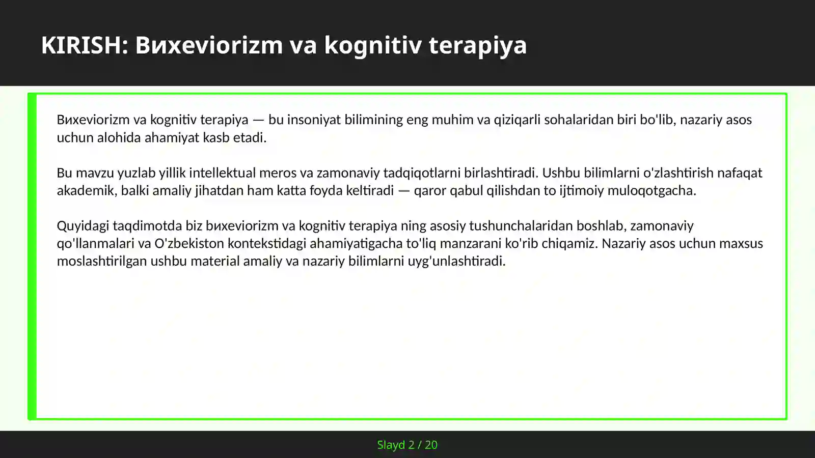 Bихeviorizm va kognitiv terapiya 2