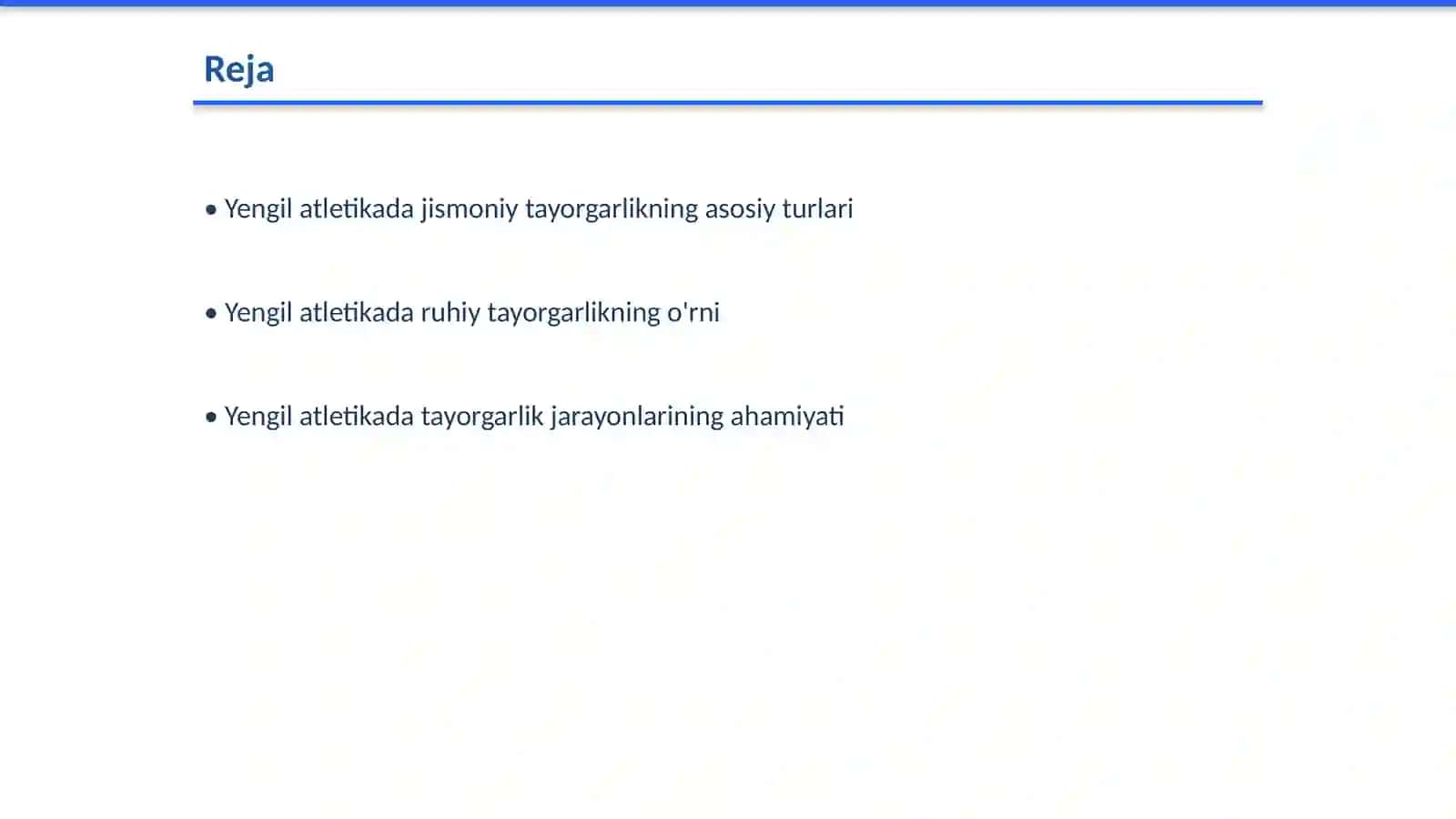 Yengil atletikada ( jismoniy ruhiy ) tayorgarlik turlarining oʻrni 2