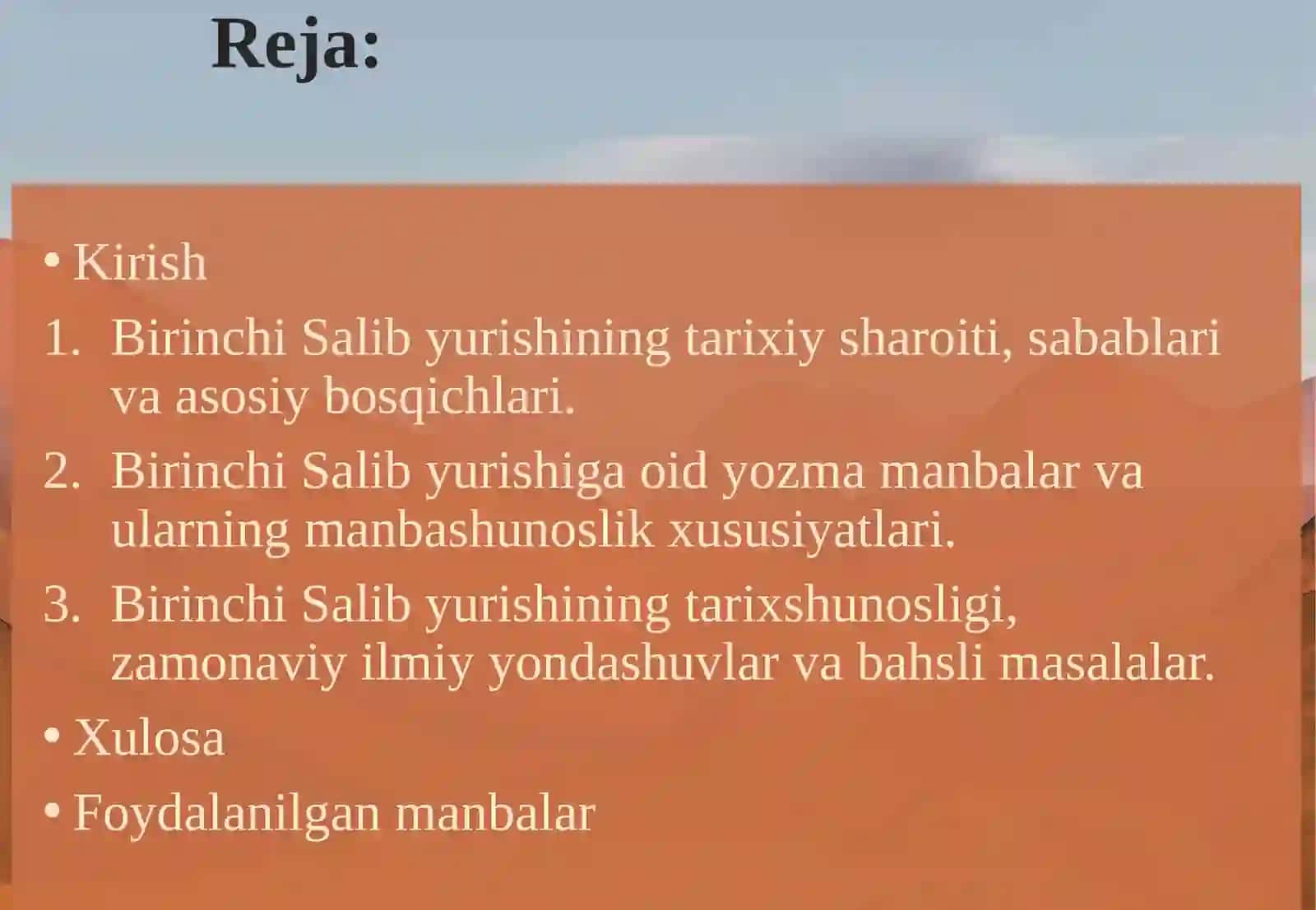 BIRINCHI SALIB YURISHLARI TARIXIGA OID ILMIY TADQIQOTLAR 2