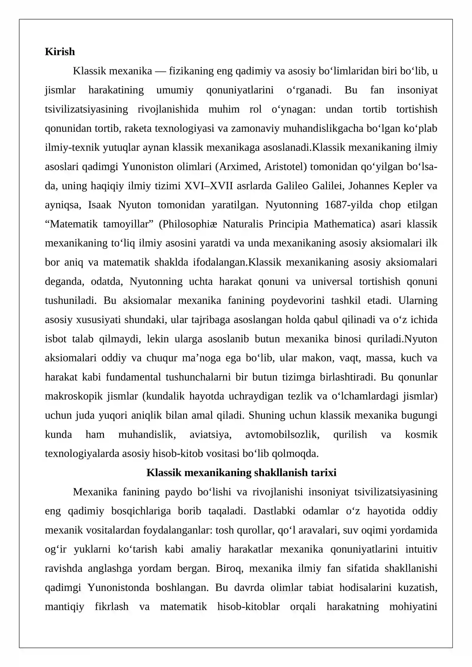 Klassik mexanikaning asosiy aksiomalari 2