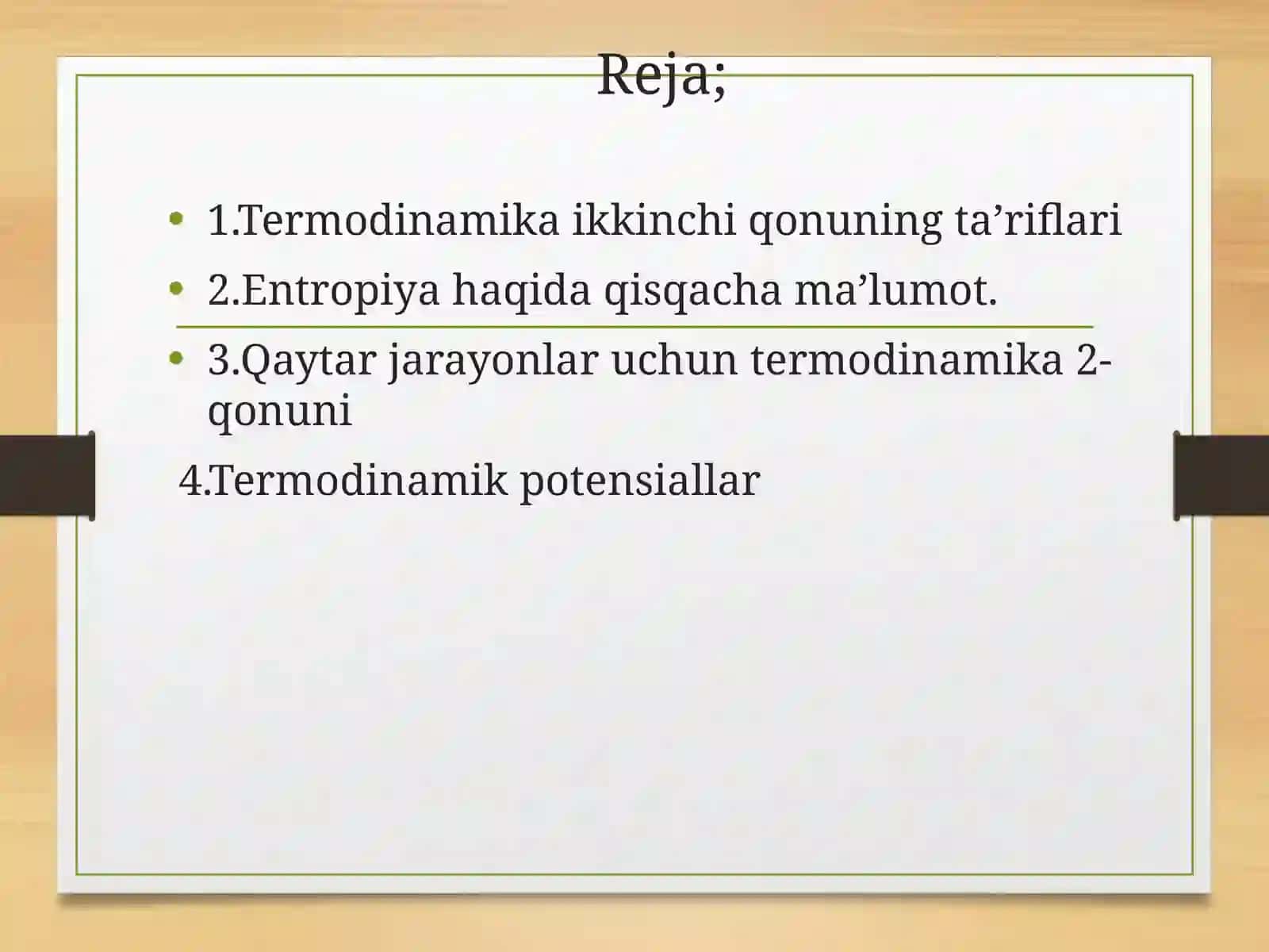 Qaytar jarayonlar uchun Termodinamika 2-qonuni 2