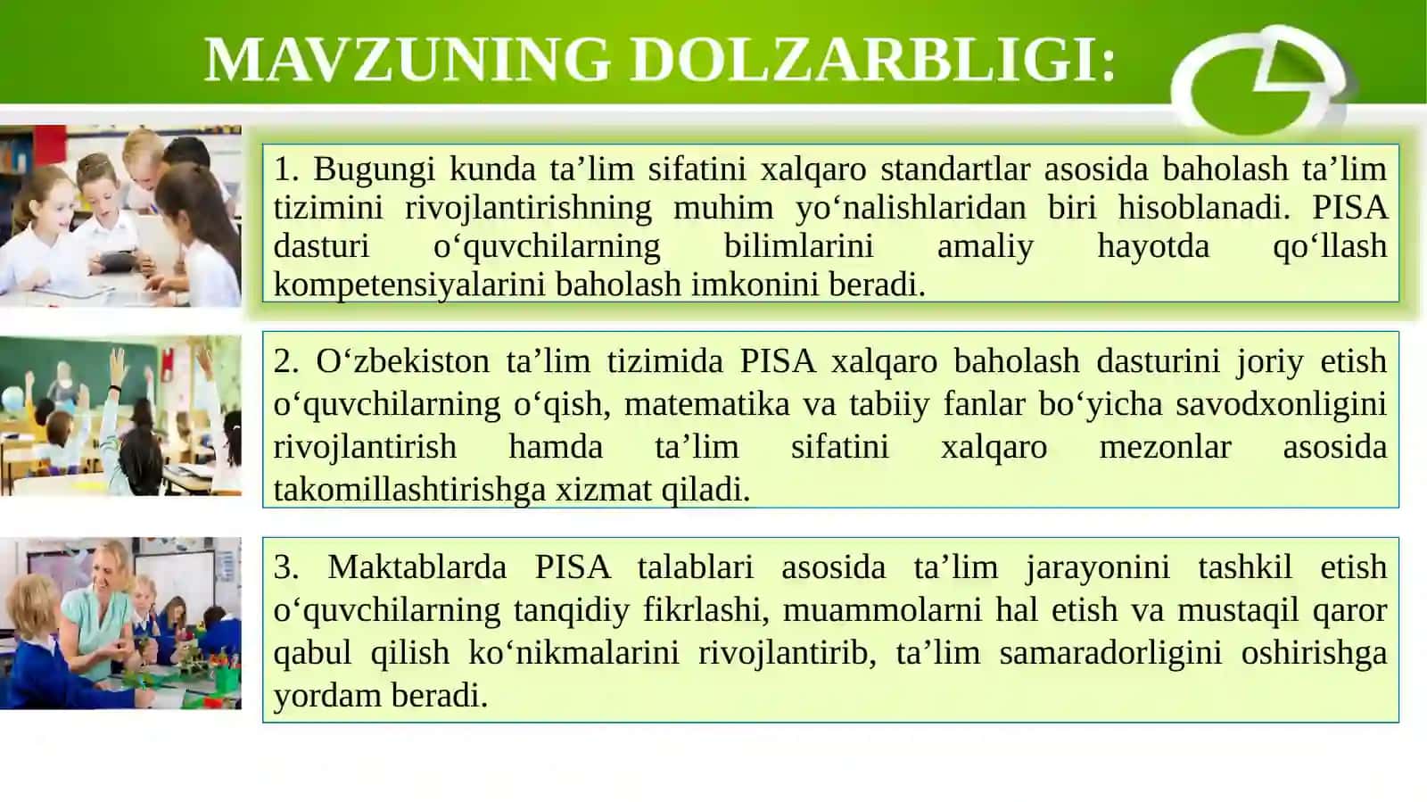 PISA XALQARO DASTURI ASOSIDA TA’LIM SIFATINI BAHOLASH Menejerliko‘quvkursitinglovchisi 2