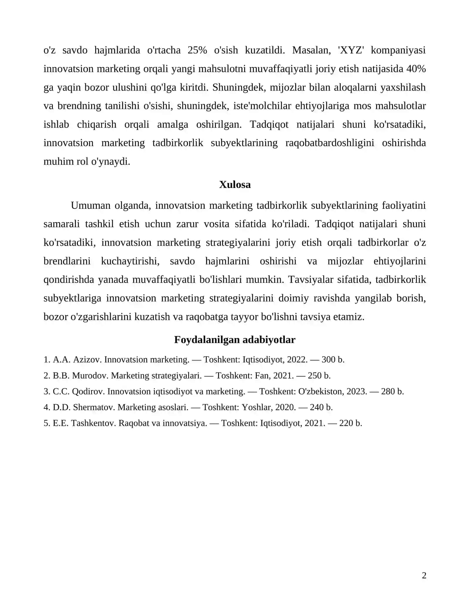 Innovatsion marketing tabirkorlik subyektlari faoliyati samaradorligini oshirish vositasi sifatida 2