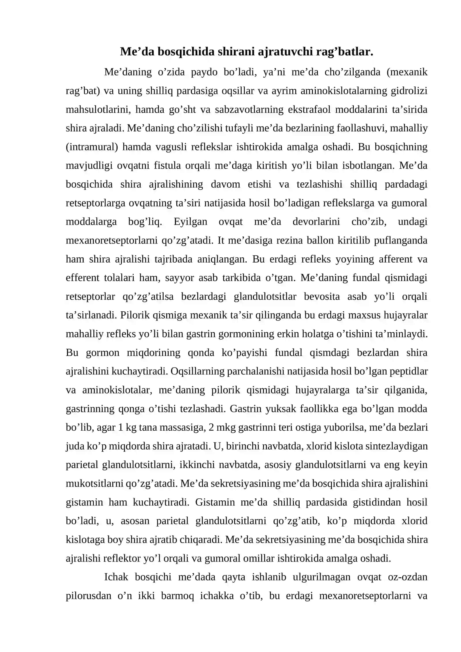 Ovqat hazm qilish fiziologiyasi 2