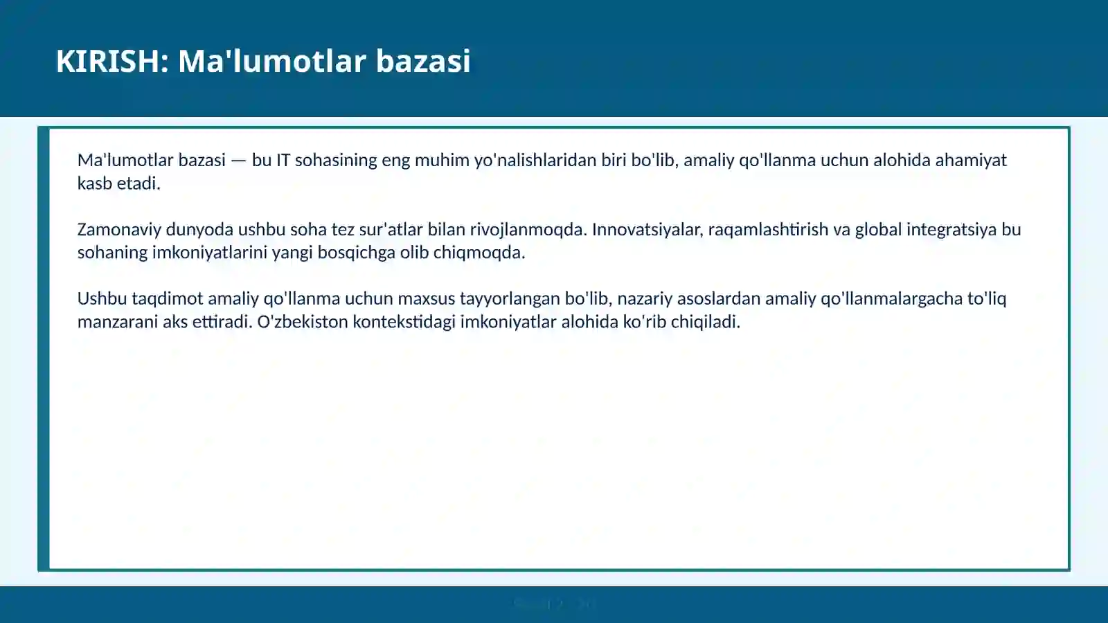 SQL/NoSQL — amaliy qo'llanma 2