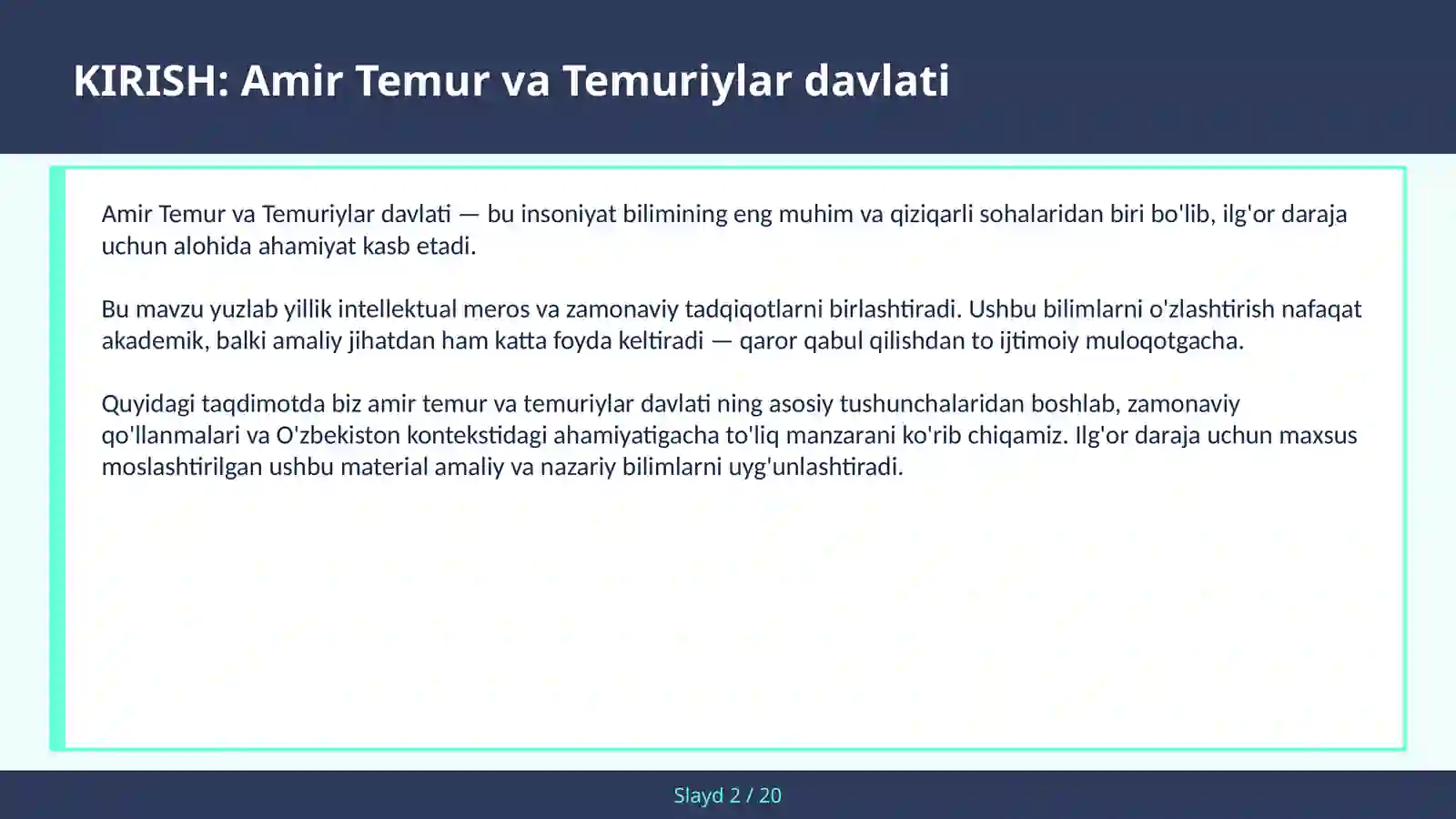 AMIR TEMUR VA TEMURIYLAR DAVLATI 2