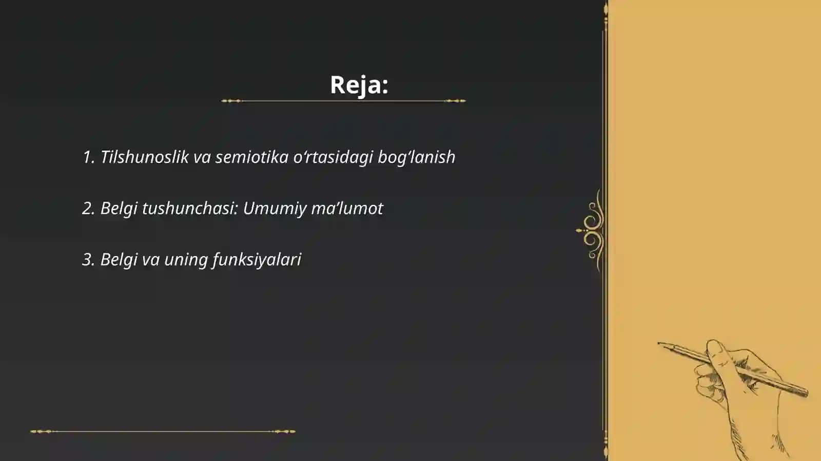 Tilshunoslik va semiotika. Belgi haqida tushuncha. Belgi turlari. Lingvistik belgi va uning xususiyatlari 2