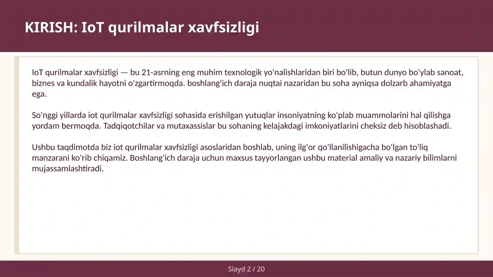 IoT QURILMALAR XAVFSIZLIGI 2