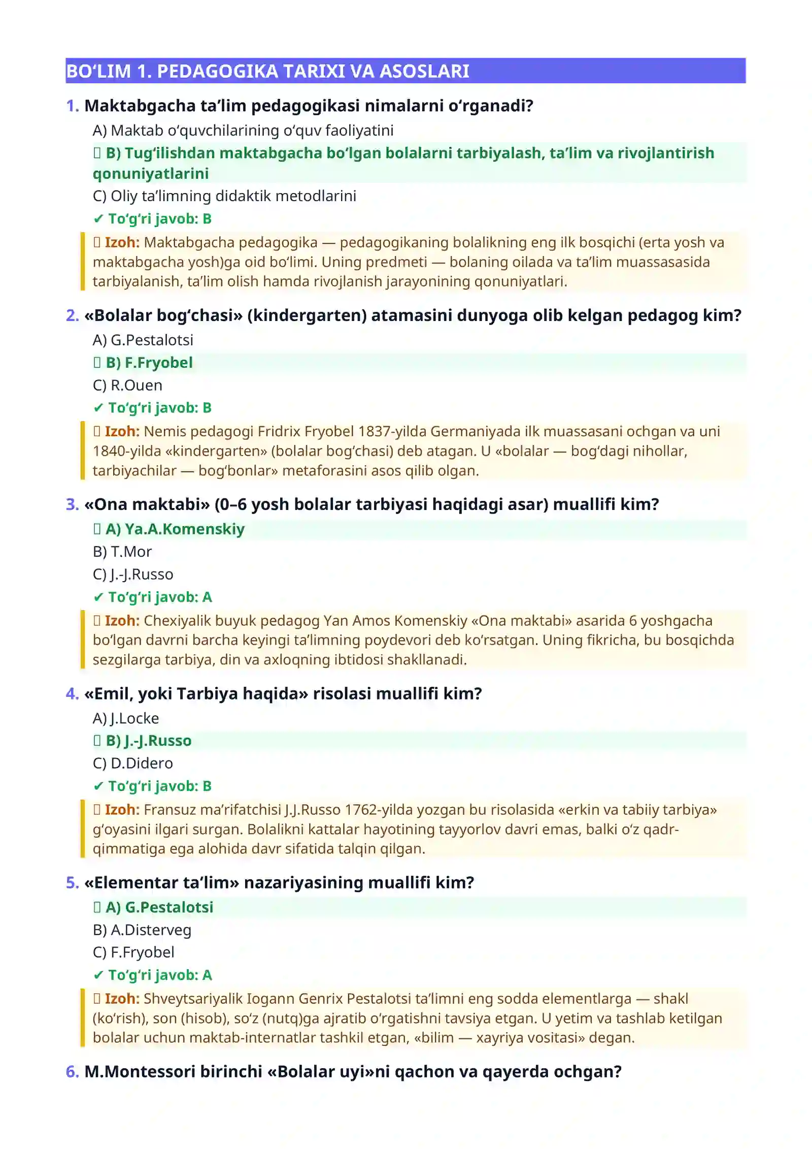 MAKTABGACHA TA’LIM TARBIYACHISI SUHBAT SAVOLLARI VA JAVOBLARI 1000 TA TEST TO‘PLAMI 2