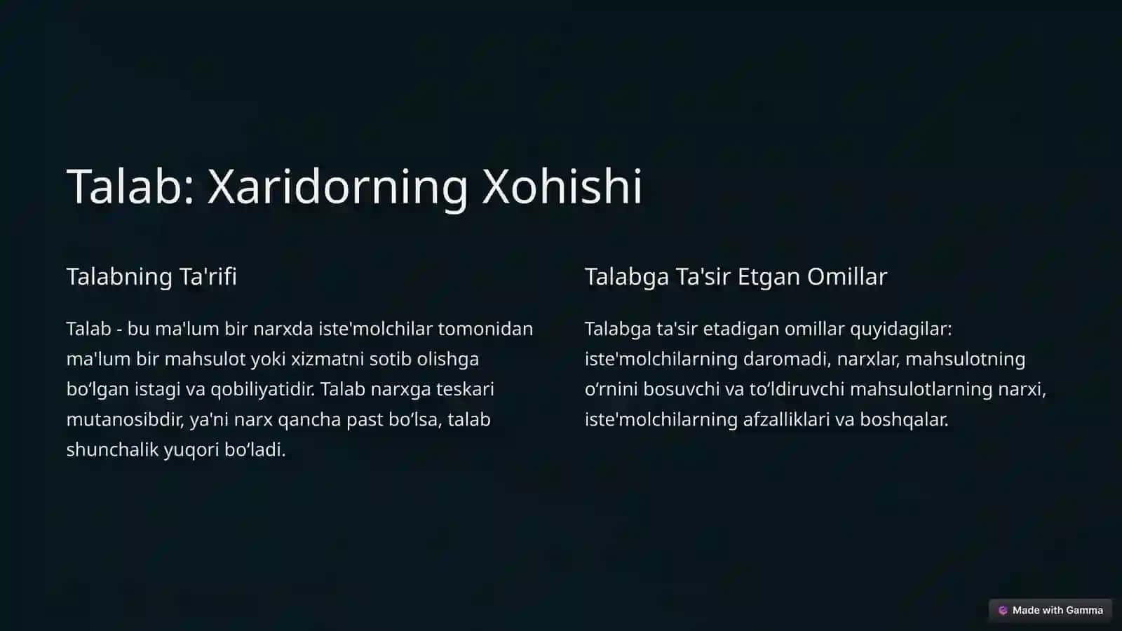 Talab va Taklif Qonuniga Ko‘ra Narx Belgilash 2