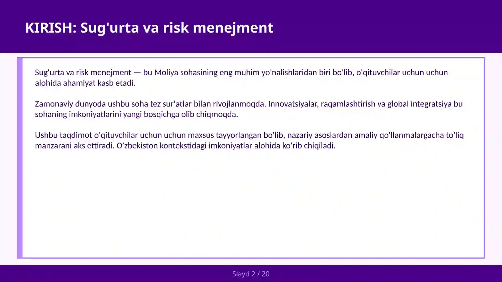 Sug'urta va risk menejment 2