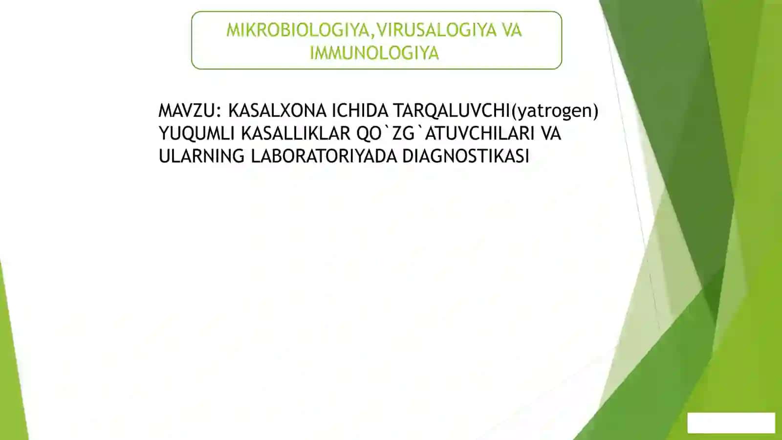 KASALXONA ICHIDA TARQALUVCHI YUQUMLI KASALLIKLAR QO`ZG`ATUVCHILARI VA ULARNING LABORATORIYADA DIAGNOSTIKASI 2