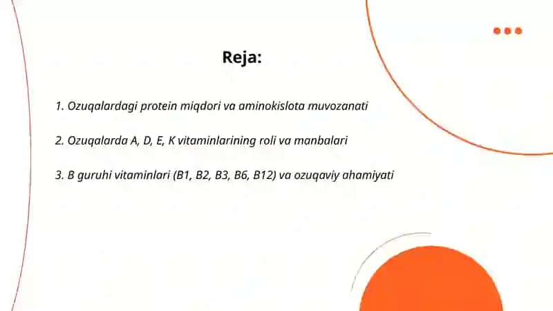Ozuqalarning proteinli vitaminli va meniranli toʻyimliligi 2