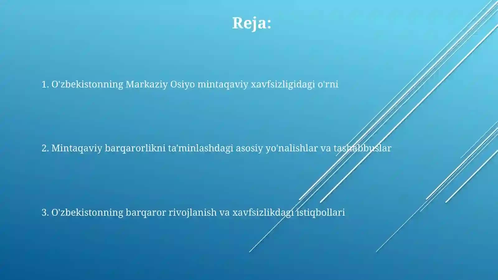 Uzbekistonning Markaziy Osiyodagi Tinchlik va barqarorlikni ta’minlashdagi urni 2
