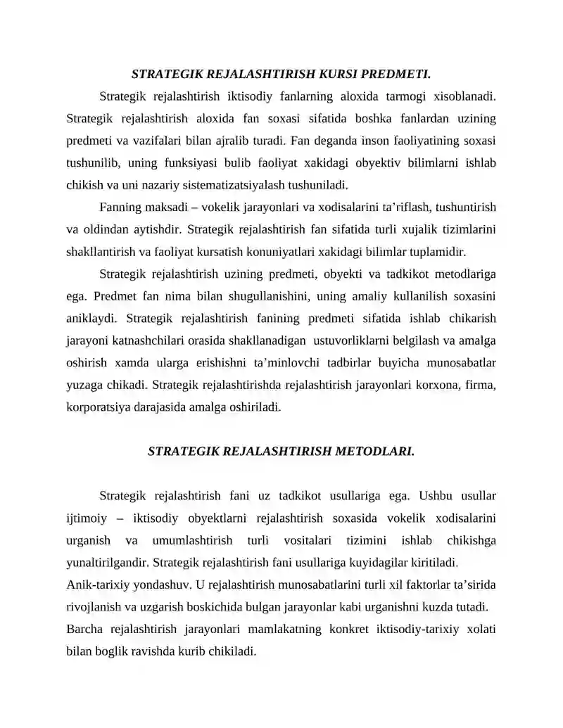 Strategik rejalashtirish kursi 2