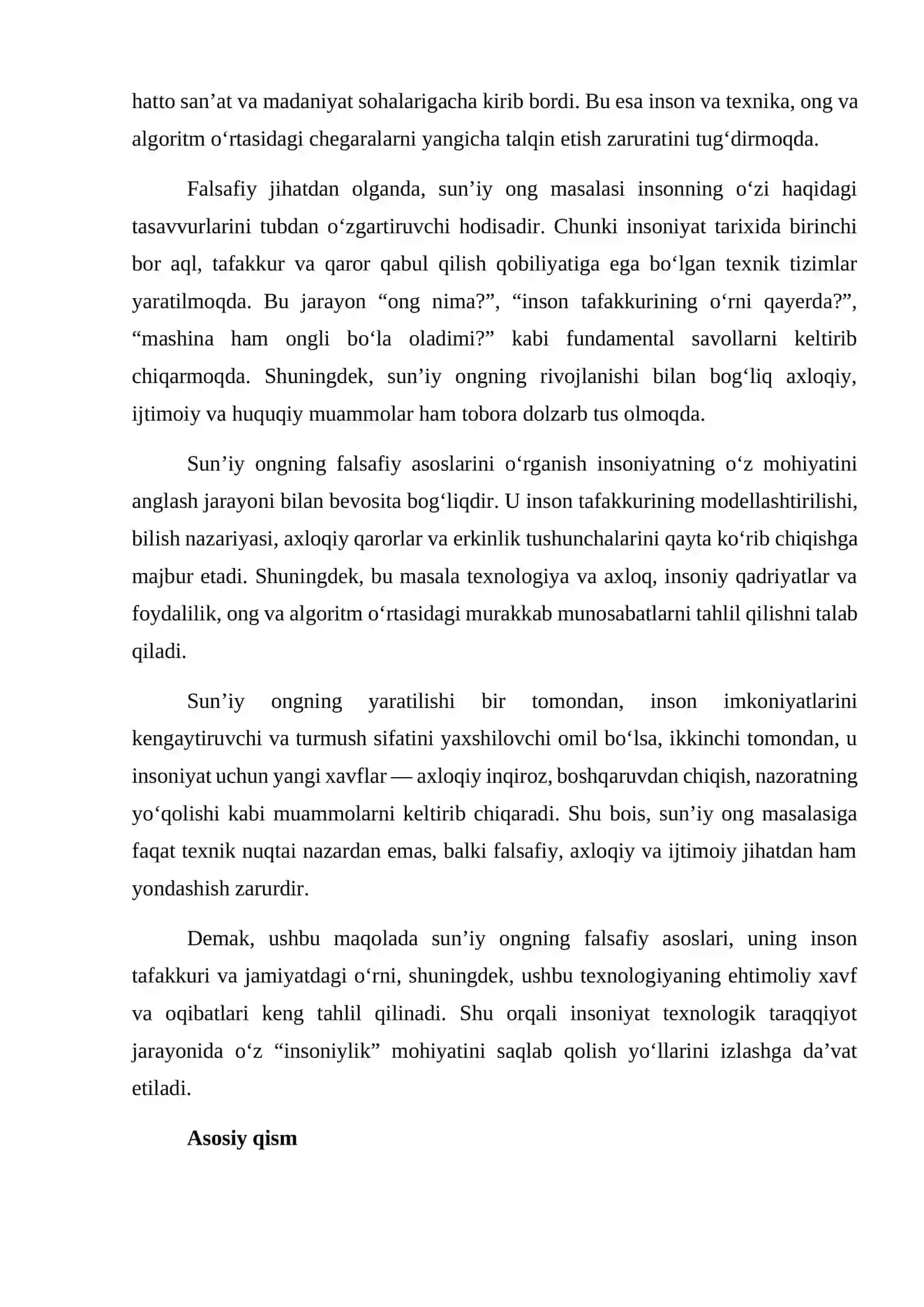 Sun’iy ongning falsafiy asoslari va xavflari 2