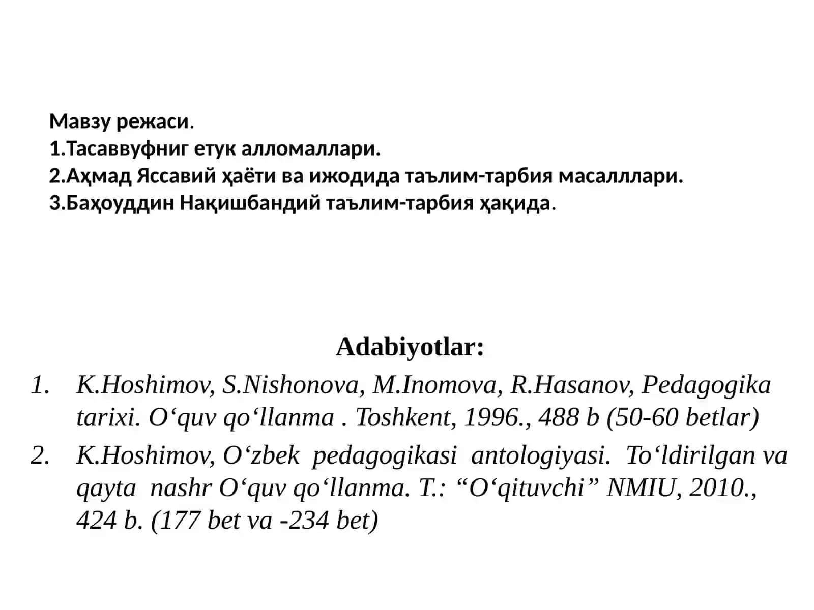 Сўфийлик (Тасаввуф ) таълимотида етук инсон муоммасининг талқин этилиши 2