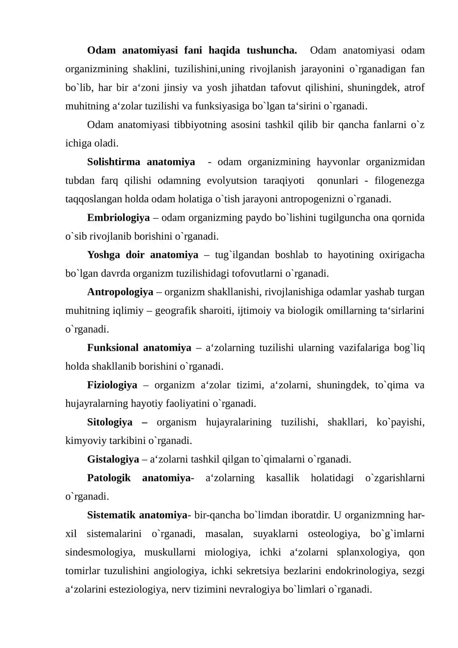 Odam anatomiyasi va antropologiya asoslari fani, uning vazifalari o`rganish usullari, rivojlanish tarixi 2