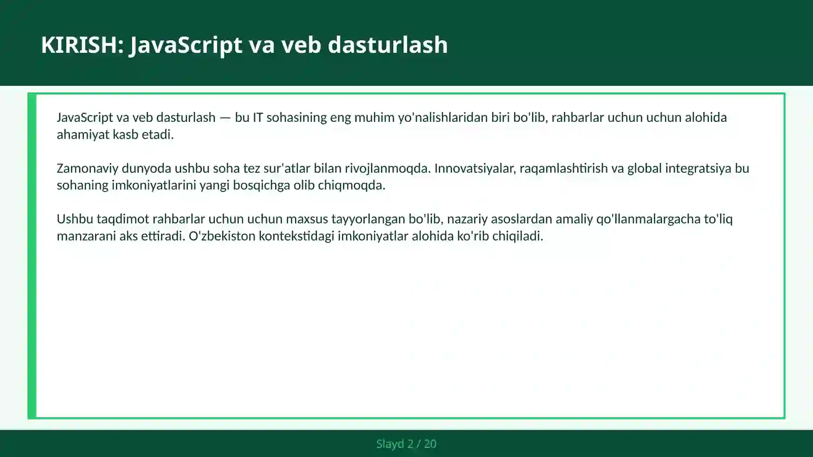 JavaScript VA VEB DASTURLASH 2