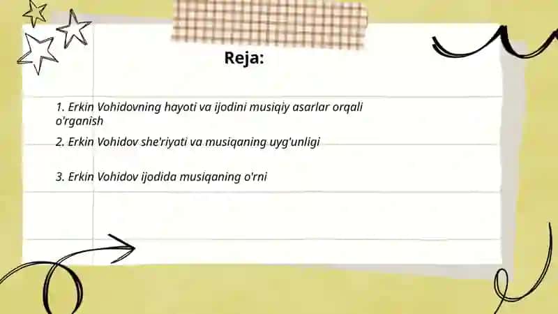 Erkin Vohidov hayoti va ijodini oʻrganishda musiqadan foydalanish 2