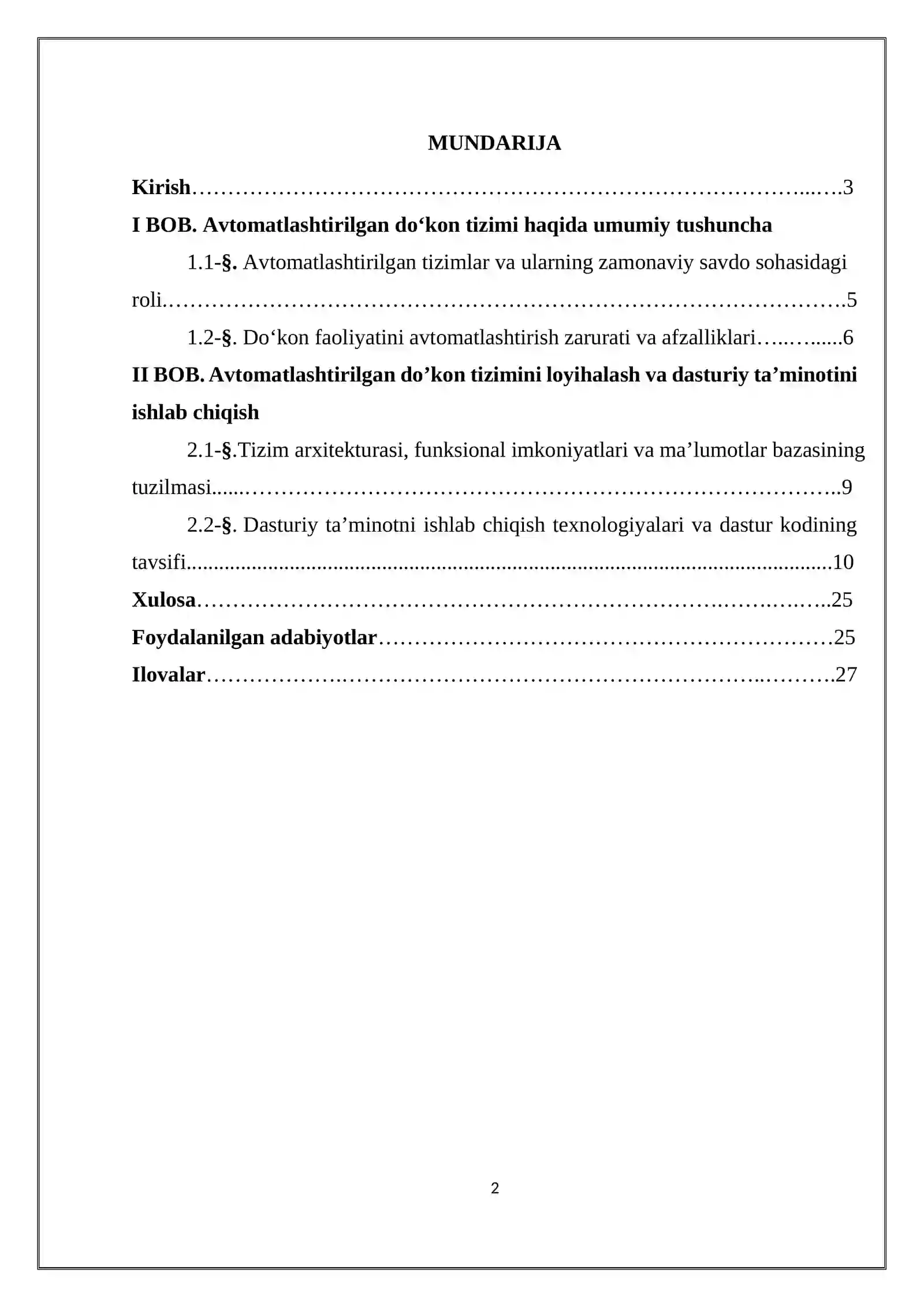 Avtomatlashtirilgan do’kon tizimini loyihalash va dasturiy ta’minotini ishlab chiqish 2