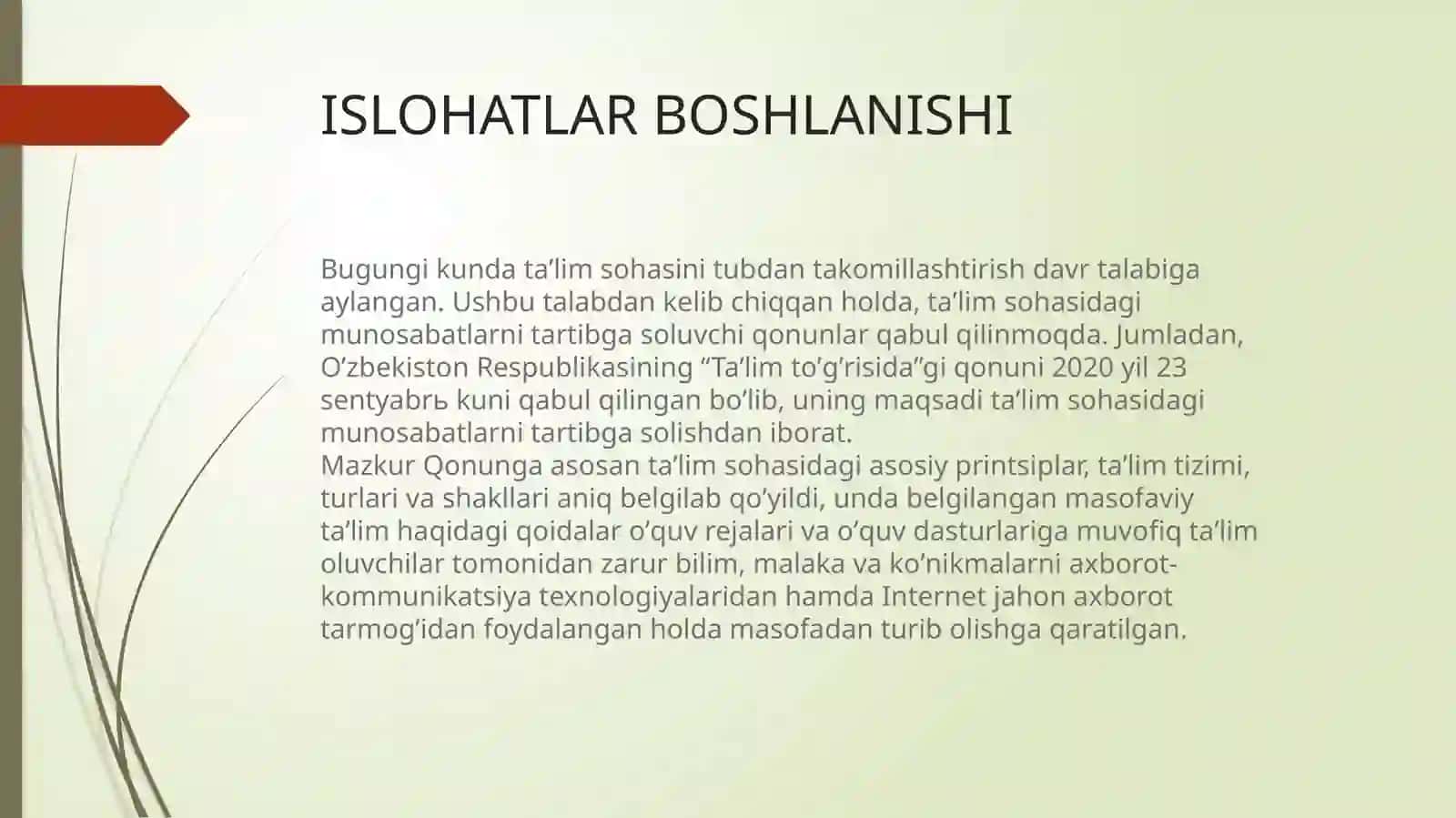 O’zbekiston Respublikasida Ta’lim sohasida amalga oshirilgan islohatlar 2
